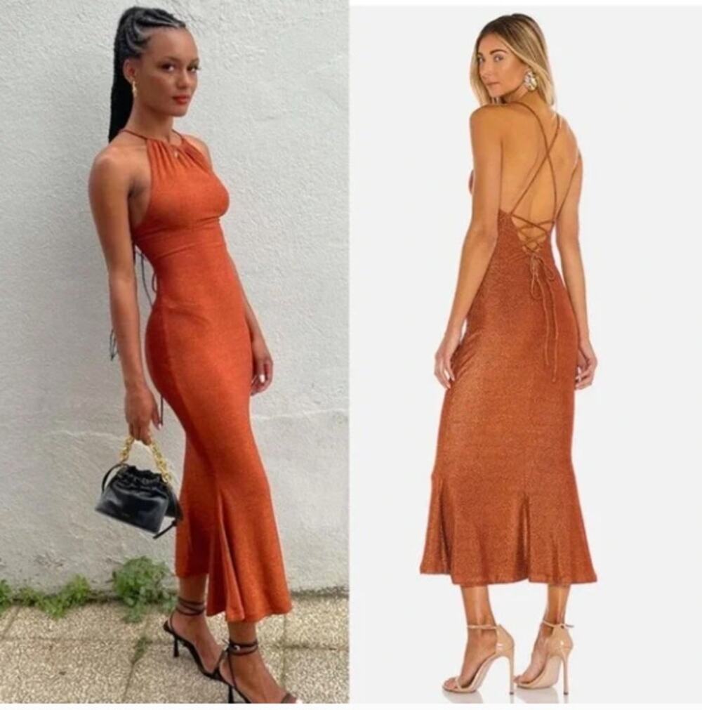 MISHA Greta Maxi Gown Dress Copper Metallic Sz 6 NWT $207 {OO3}